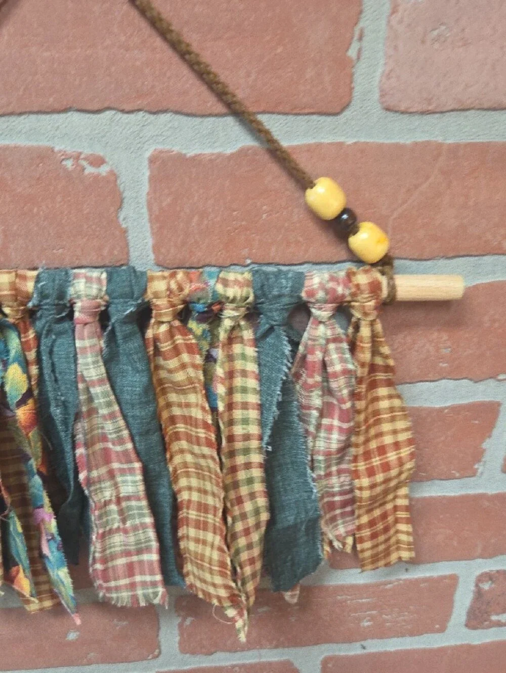 Handmade Rustic Plaid Fabric Fringe Wall Hanging - Multi-Color